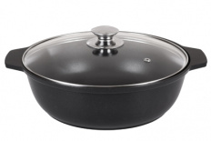 Кастрюля - жаровня ТМ KUKMARA 3л с антипригарным покрытием, со стеклянной крышкой.