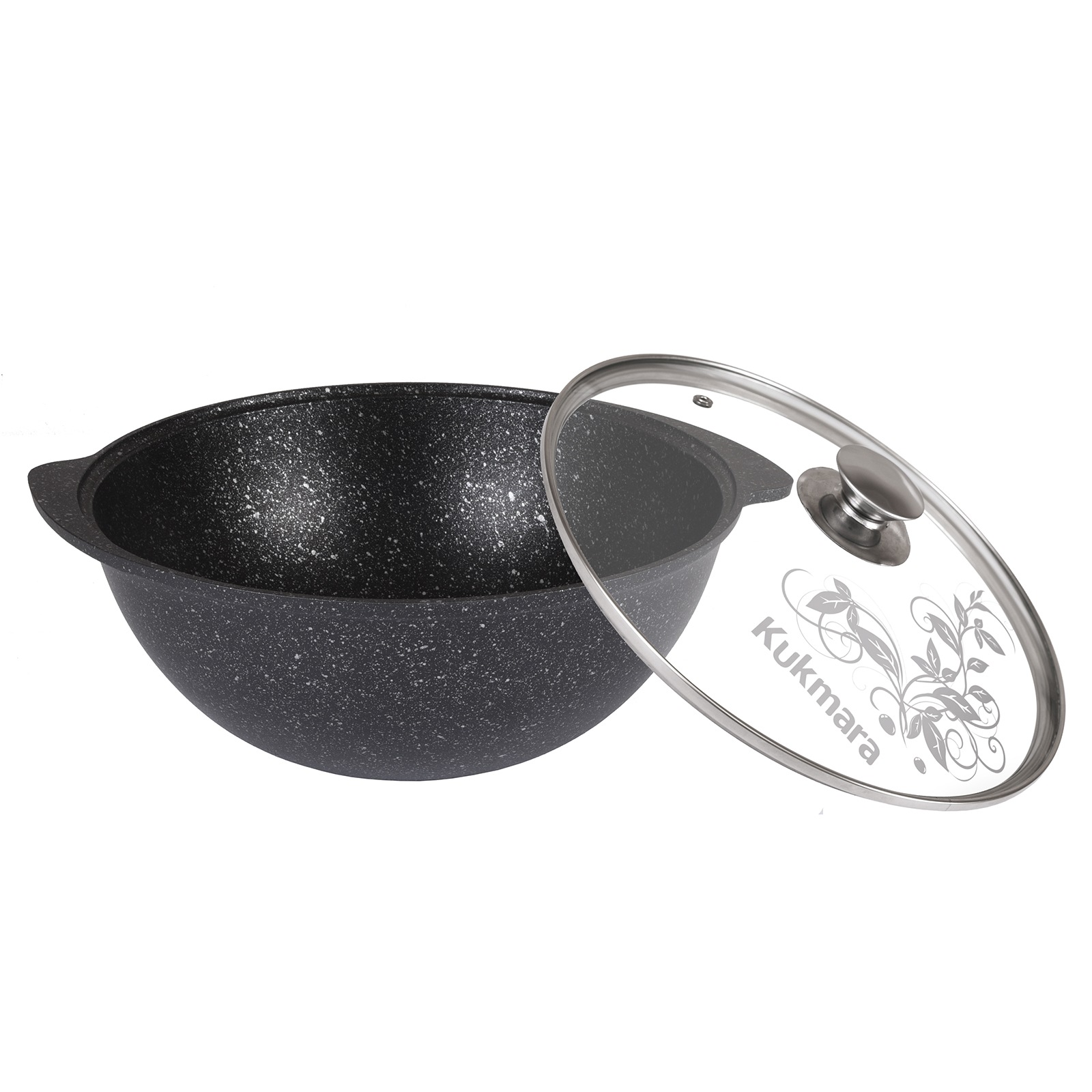 Казан для плова литой 4,5л стеклянная крышка Темный мрамор ТМ KUKMARA