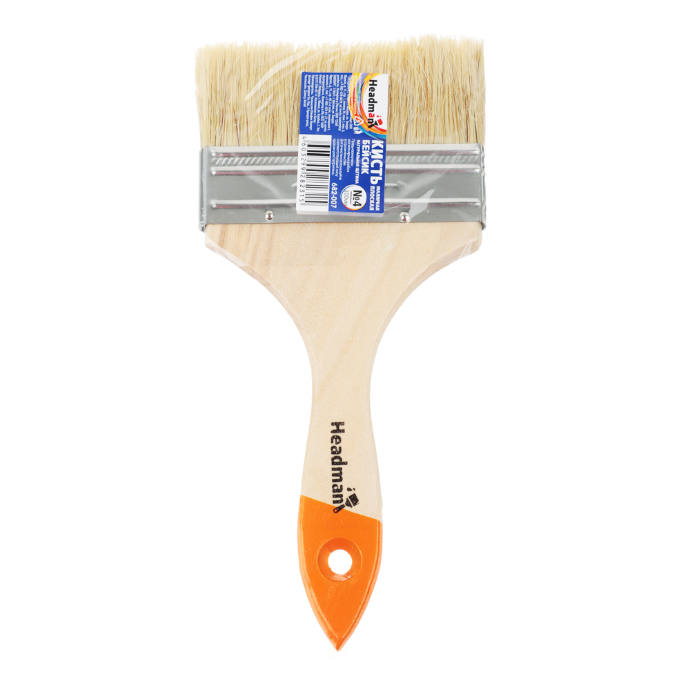 Кисть малярная плоская "Бейсик" нат. щетина 4" (100мм).HEADMAN.