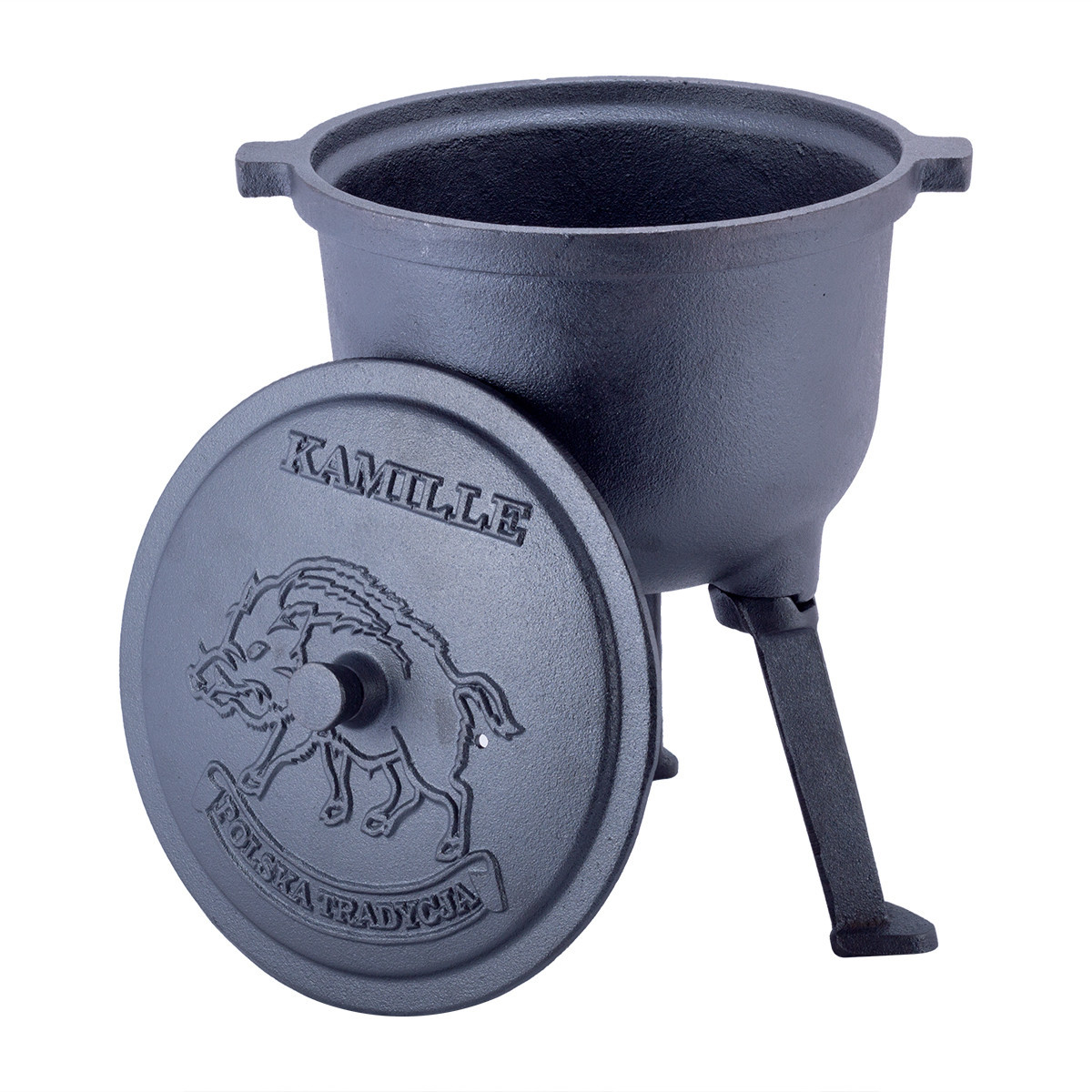 Котелок чугунный на ножках с крышкой и креплениями 4 л. Kamille KM-4800V