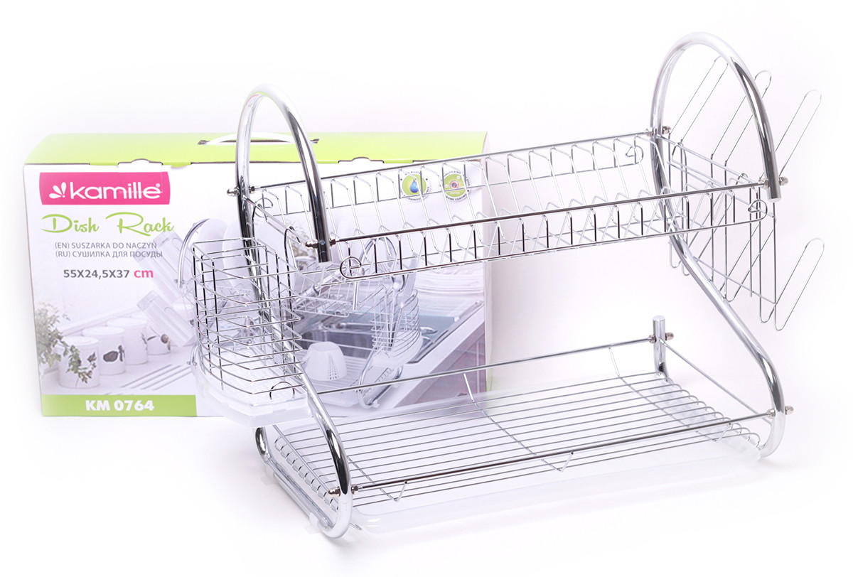 Сушилка для посуды двухъярусная 55х24,5х36 см из хромированной стали Kamille KM-0764