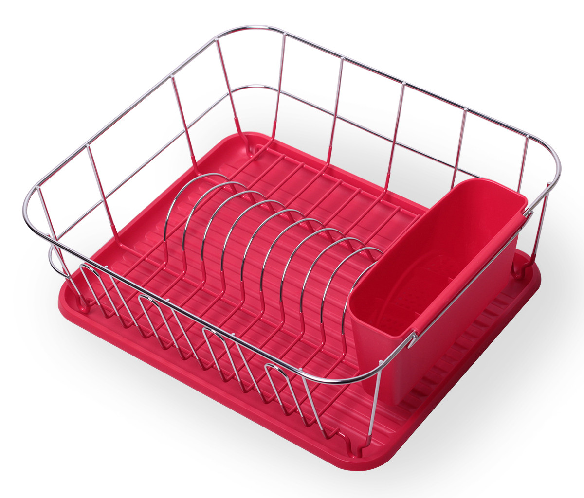 Сушилка для посуды из хромированной стали с поддоном (красный) Kamille KM-0763B