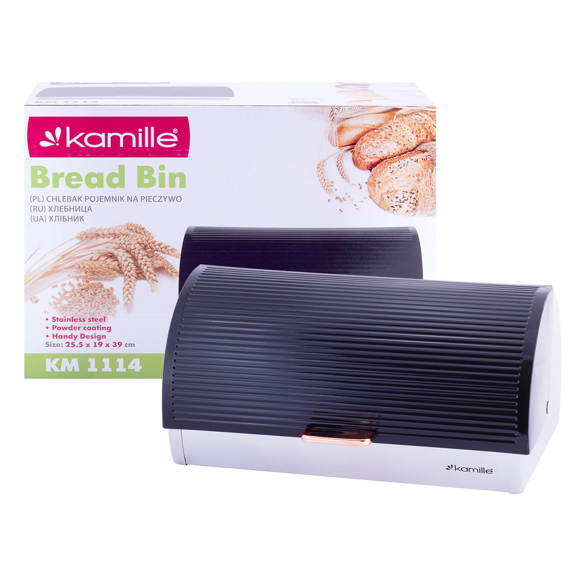 Хлебница 38,5х25,5х18,5 см (нержавеющая сталь, пластик) Kamille KM-1114