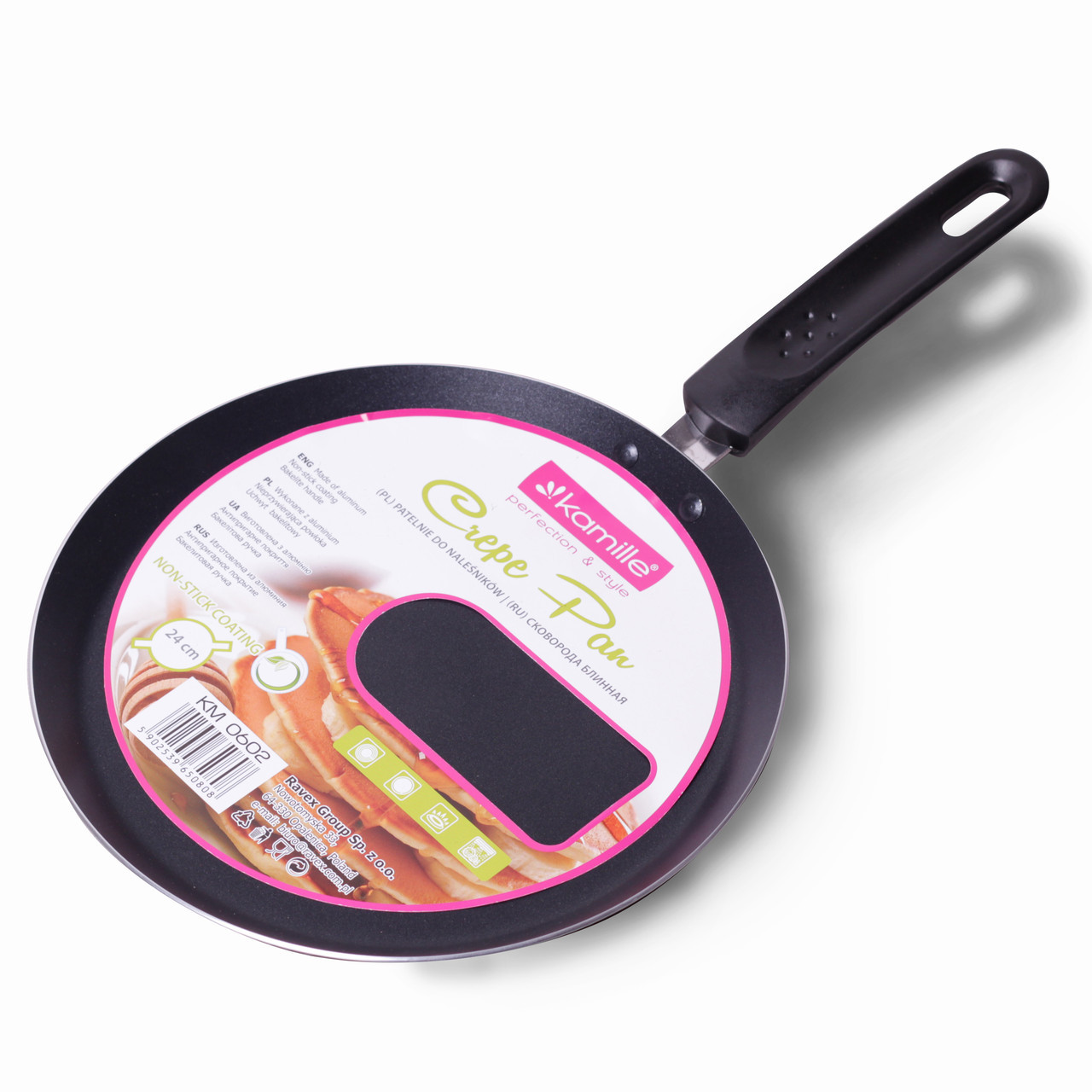 Сковорода блинная Ø24 см из алюминия с антипригарным покрытием (черная, красная) Kamille KM-0602