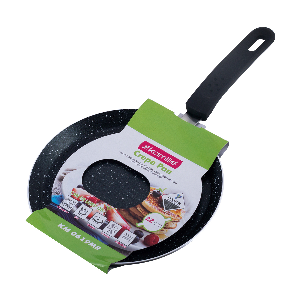 Сковорода блинная Ø22 см из алюминия с мраморным покрытием (индукция) Kamille KM-0619MR