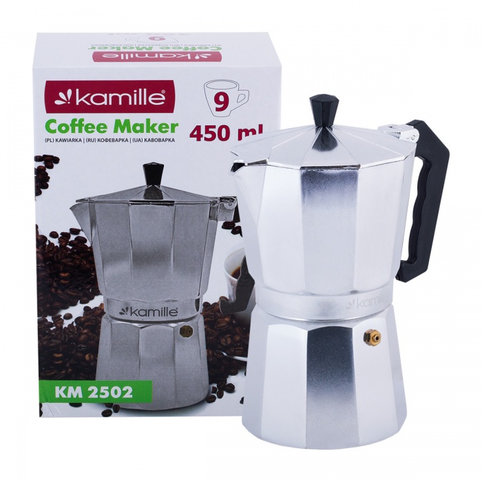 Кофеварка гейзерная 450 мл. (9 порций) из алюминия Kamille КМ-2502