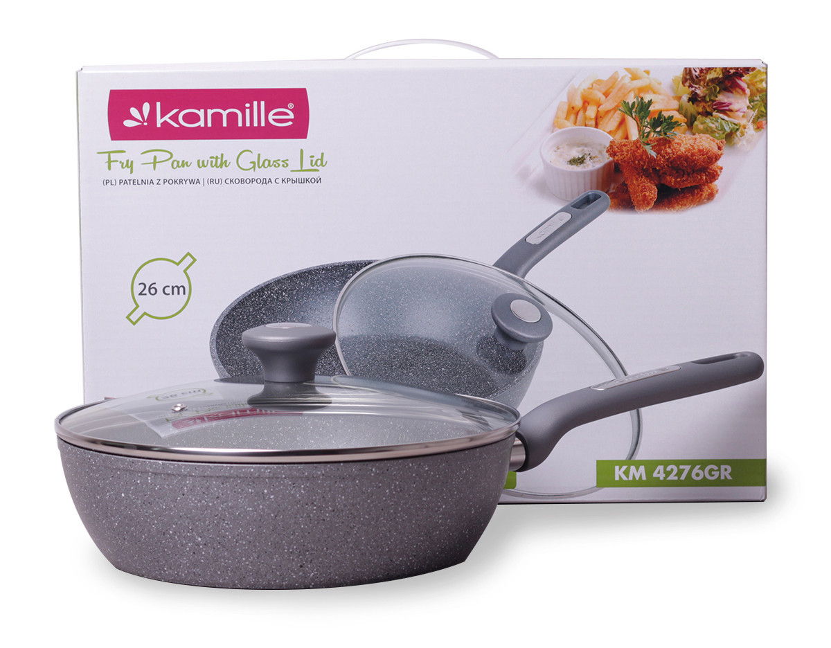 Сотейник Ø26х7.5 см с крышкой и гранитным покрытием из литого алюминия Kamille KM-4276GR