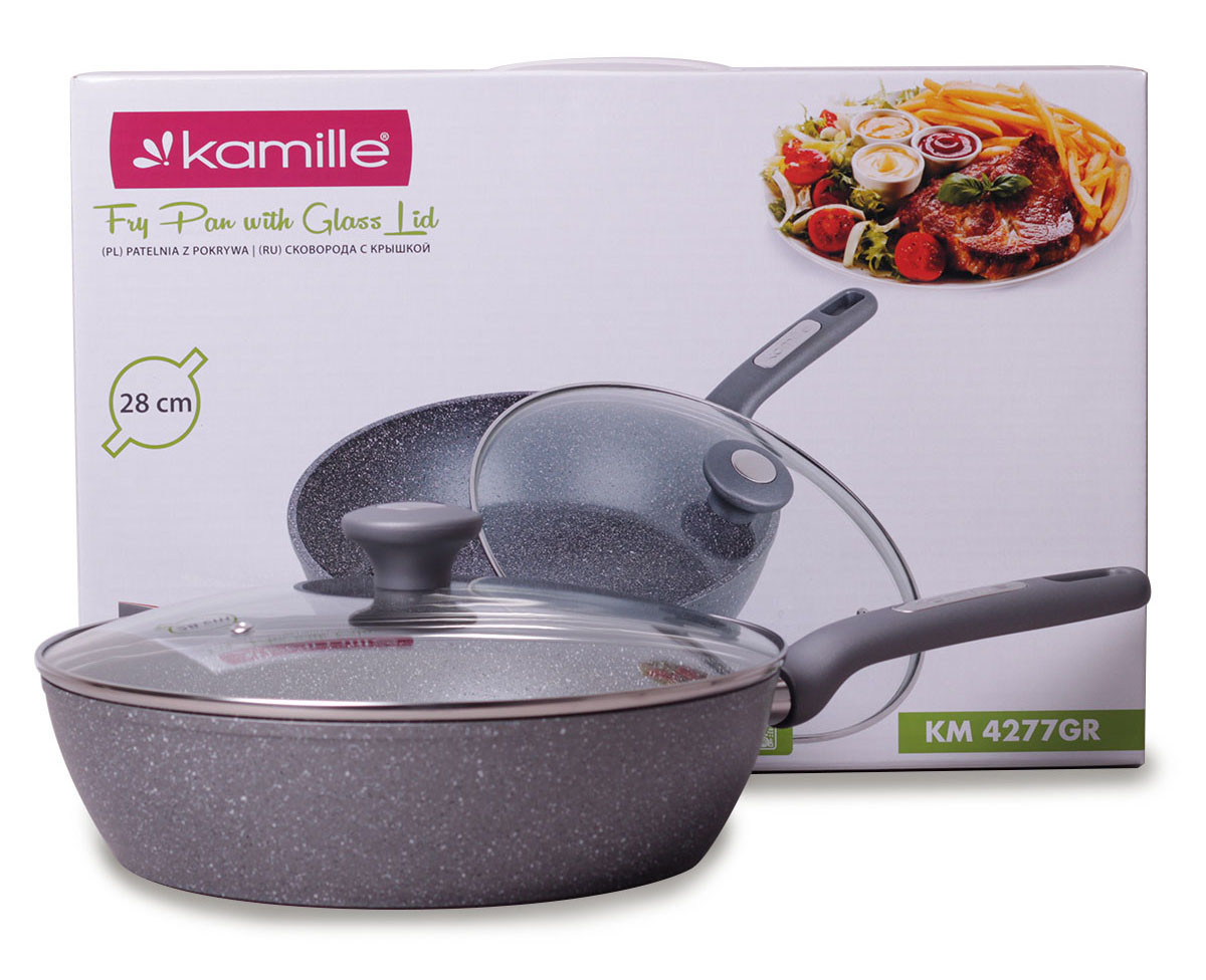 Сотейник Ø28х7.5 см с крышкой и гранитным покрытием из литого алюминия Kamille KM-4277GR