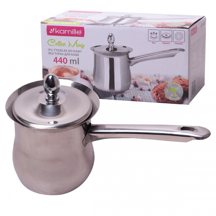 Турка для кофе 440 мл. из нержавеющей стали с крышкой Kamille КМ-4364