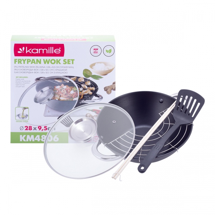 Казан чугунный "Wok", с антипригарным мраморным покрытием, 3,6 л. Kamille KM4806MR