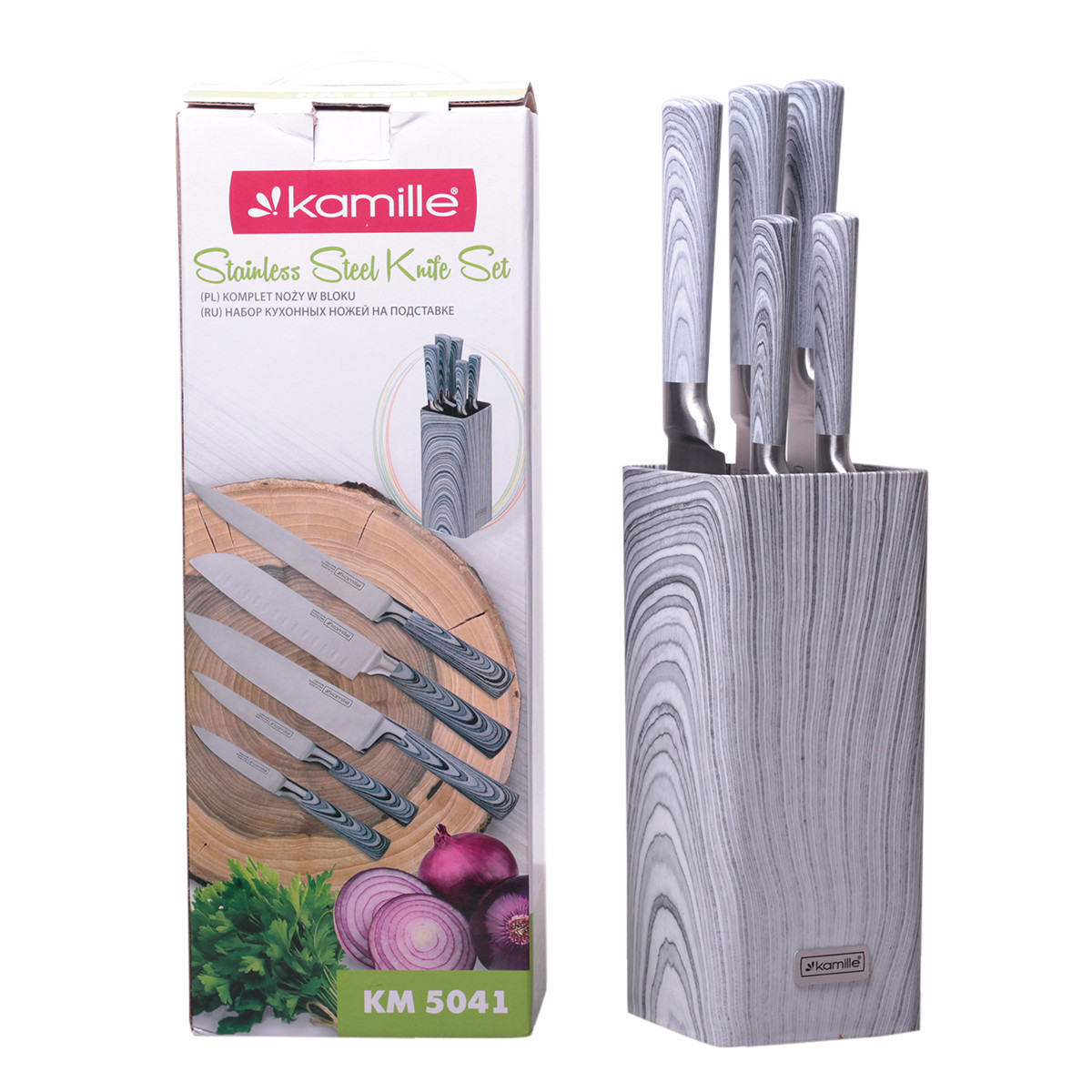 Набор ножей 6 предметов Kamille KM-5041 с пластиковой подставкой с наполнителем