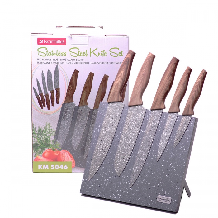Набор кухонных ножей 6 предметов Kamille КМ-5046 с магнитной подставкой