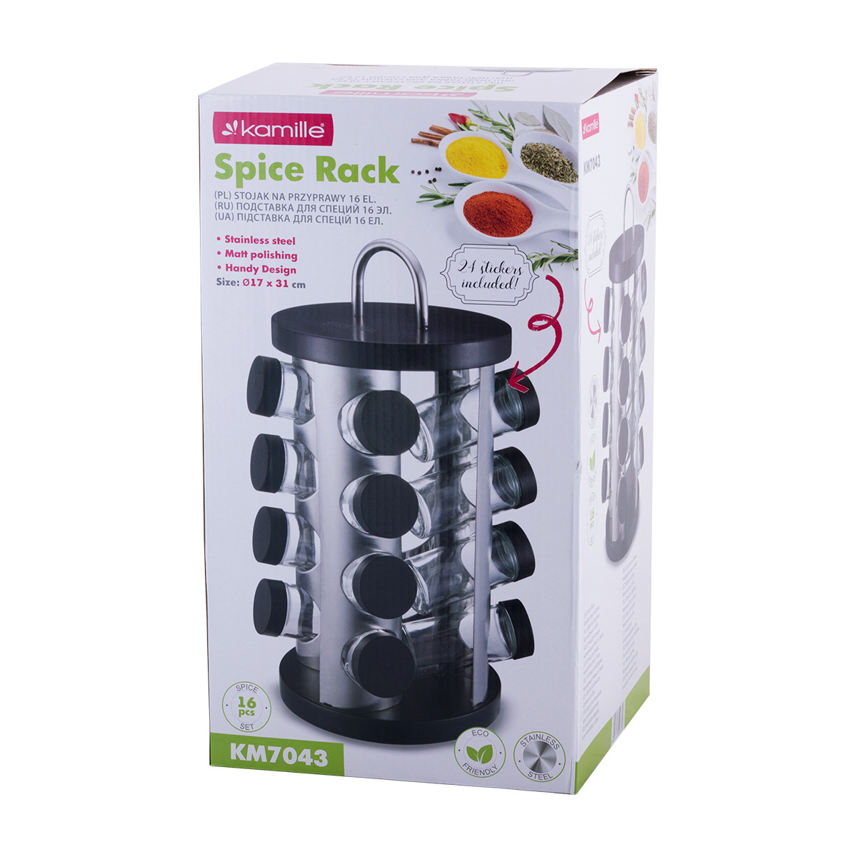 Набор ёмкостей для специй Kamille КМ-7043 (16 шт.) на круглой подставке