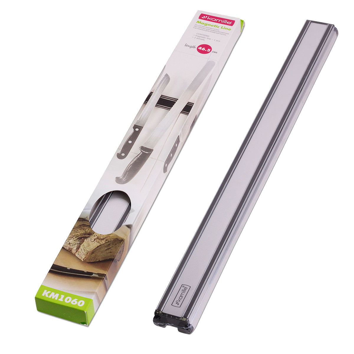 Держатель магнитный для ножей 46.5х4.5х2 см (серебристый) Kamille КМ1060