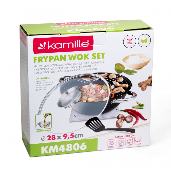 Казан чугунный "Wok", с антипригарным мраморным покрытием, 3 л. Kamille KM-4815MR