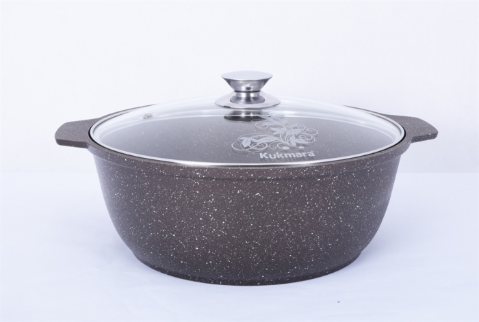 Кастрюля-жаровня а/пр литая 4,0л стекл/кр Кофейный мрамор  KUKMARA.жмк42а