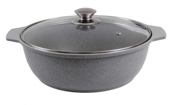 Кастрюля-жаровня а/пр литая 4,0л стекл/кр Светлый мрамор ТМ KUKMARA.жмс42а