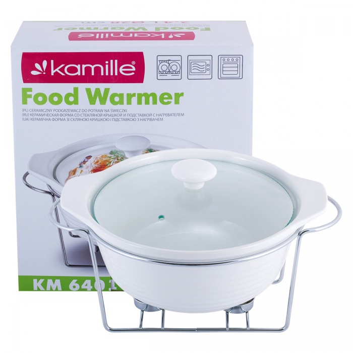 Мармит Kamille керамический 2.4л со стеклянной крышкой и металлической подставкой KM-6401