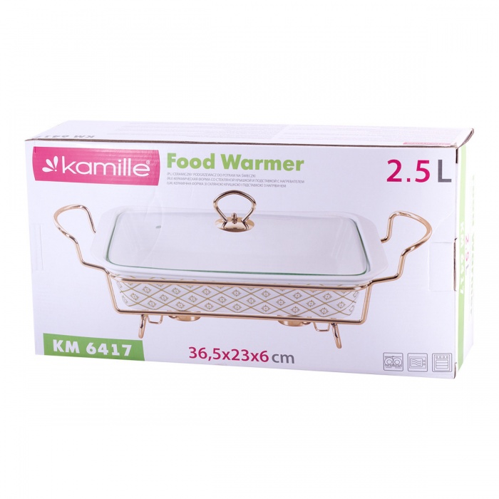 Мармит керамический прямоугольный 36,5х23х6 см. с подставкой Kamille KM6417