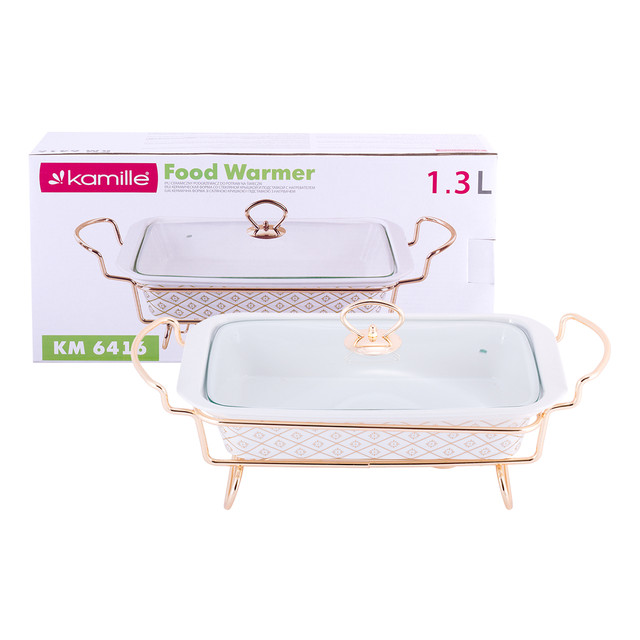 Мармит керамический 1,3 л прямоугольный Kamille KM-6416 с позолотой