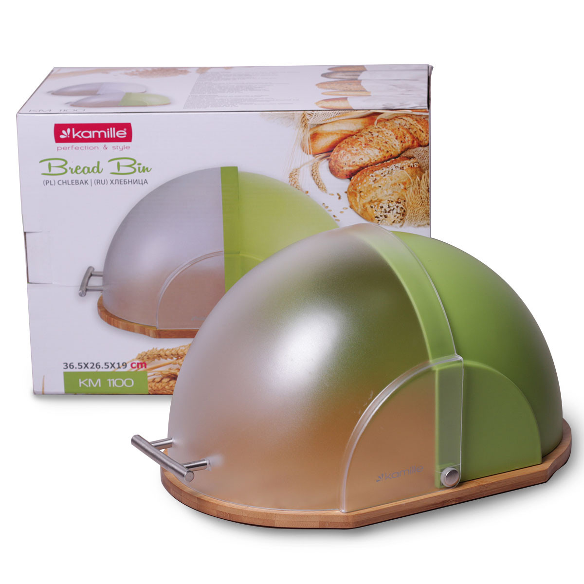 Хлебница 38.5х26.5х19 см. (бамбук, пластик; белая, салатовая) Kamille КМ-1100