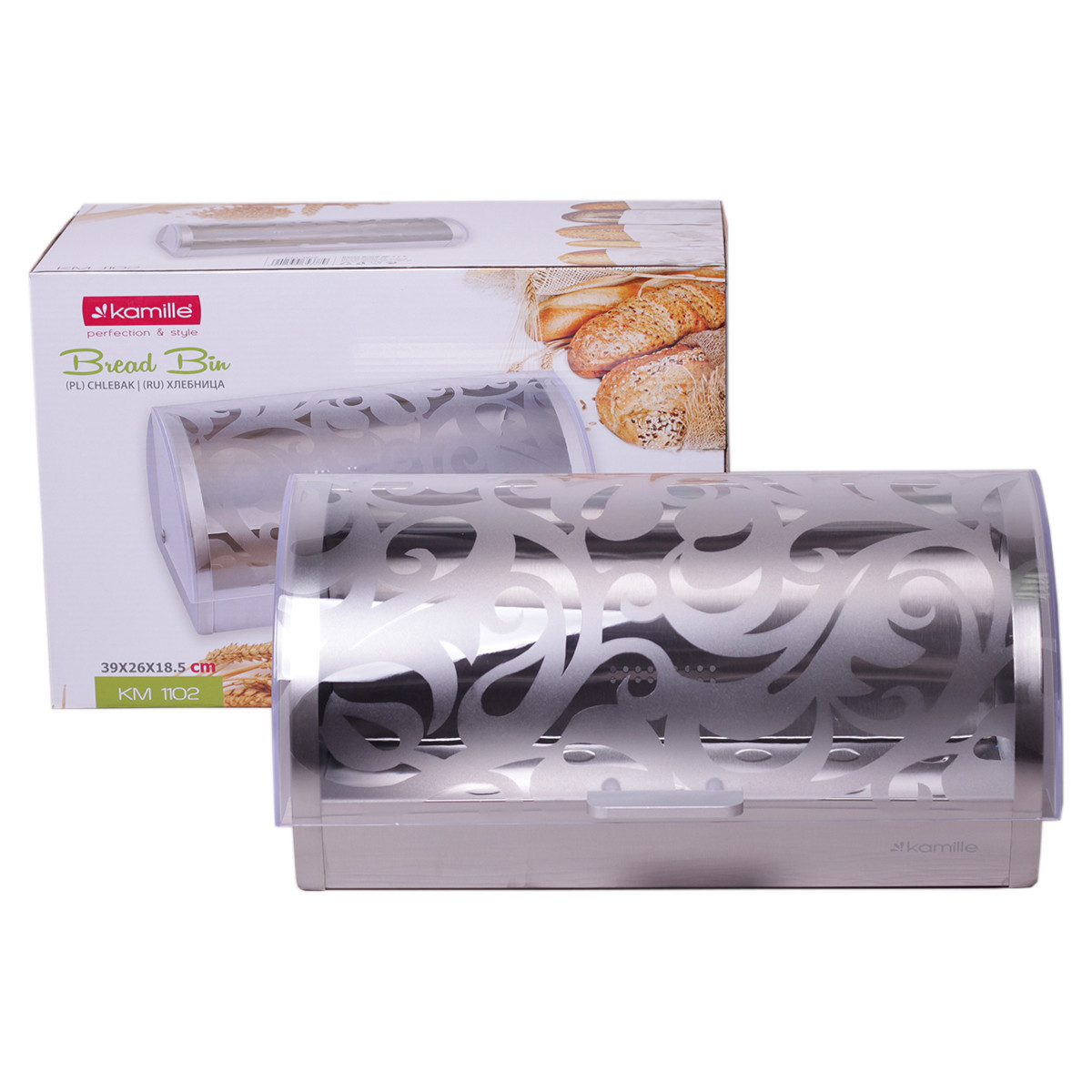 Хлебница 39х28х18.5 см (нержавеющая сталь, пластик) Kamille КМ-1102