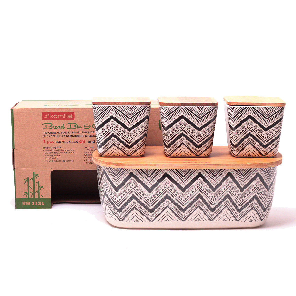 Хлебница Kamille KM-1131 из бамбукового волокна с бамбуковой крышкой и с 3 емкостями