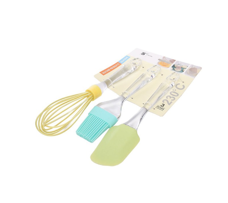 Набор силиконовых принадлежностей 3 предмета (кисточка, лопатка, венчик)