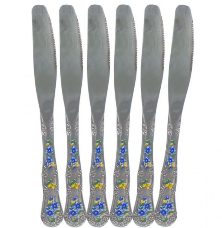 Нож столовый синий "Цветочек" 6шт