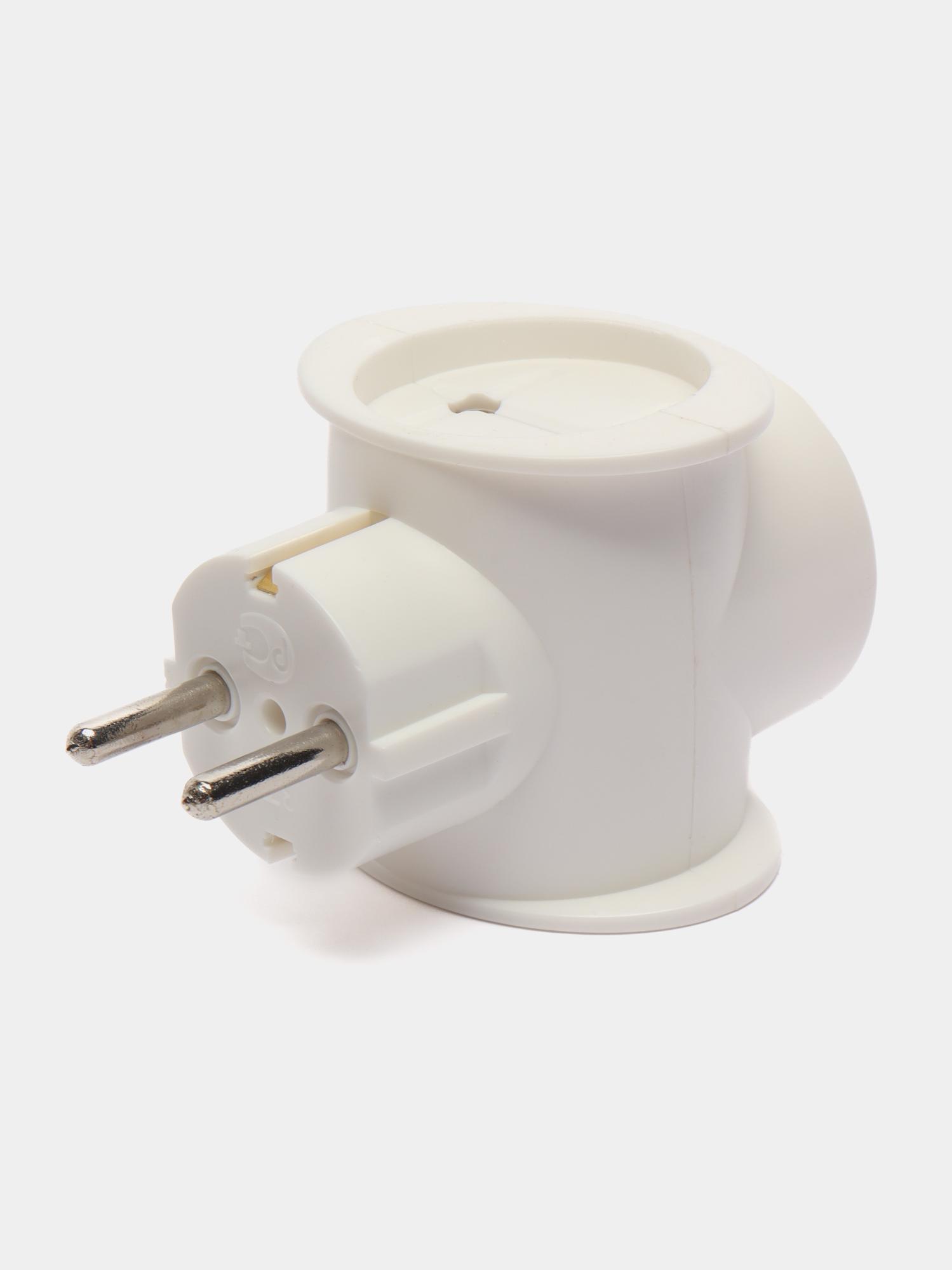 Тройник разветвитель с заземлением, 16А, для розетки