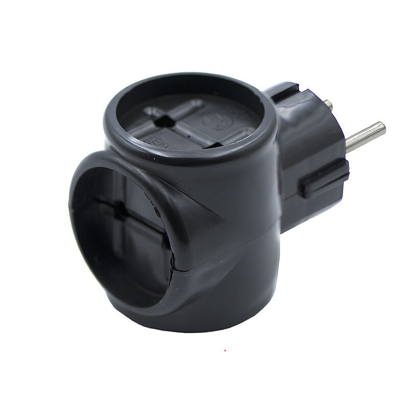 Тройник электрический черный "Евро" бочка 16А переходник 3 гнезда TOKER 3T 6А черный