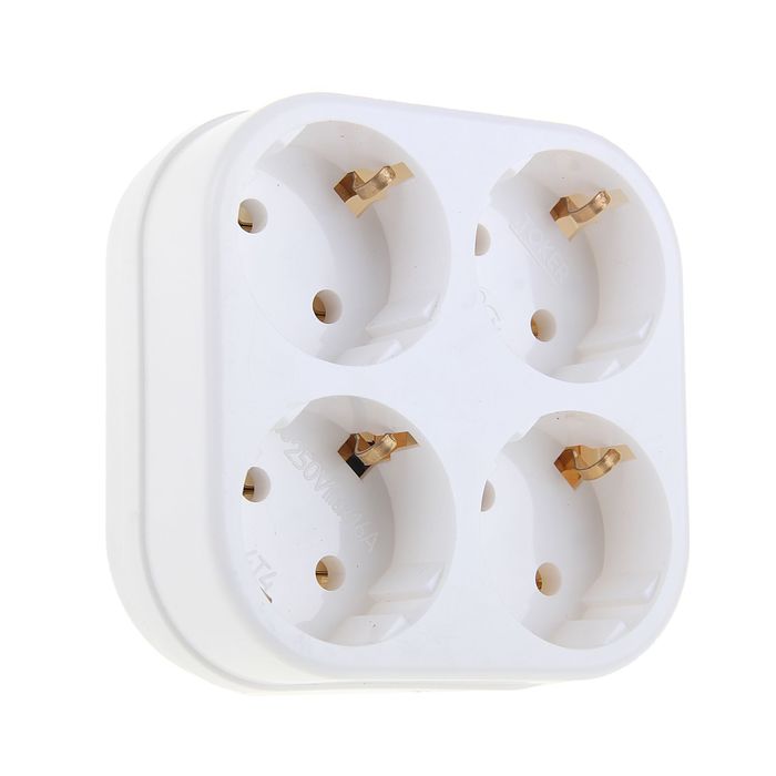 Разветвитель Toker 4T4, 16 А, четырехместный, с з/к, белый (Россия)