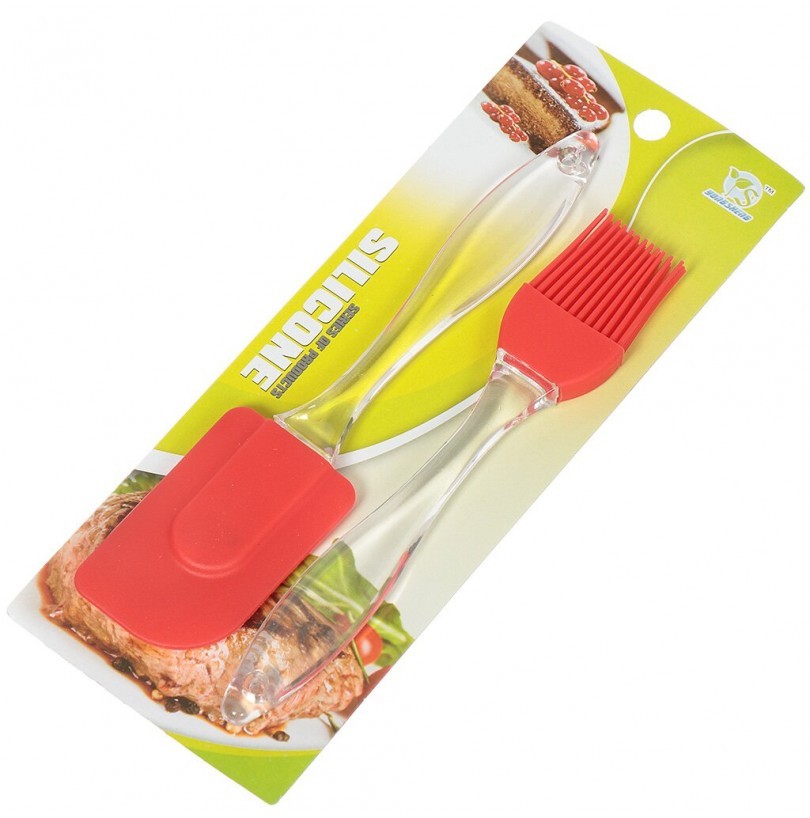 Набор силиконовых принадлежностей 2 предмета (кисточка, лопатка) 18 см