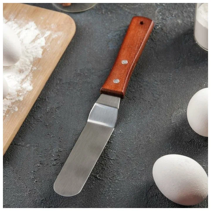 Лопатка-палетка с деревянной ручкой, изогнутая, 15см