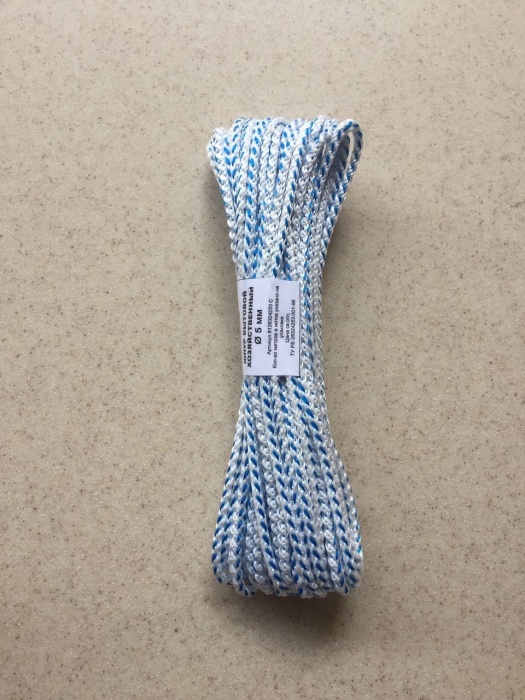 Шнур вязанный (веревка) с прочным сердечником D 5мм (длина 20м)