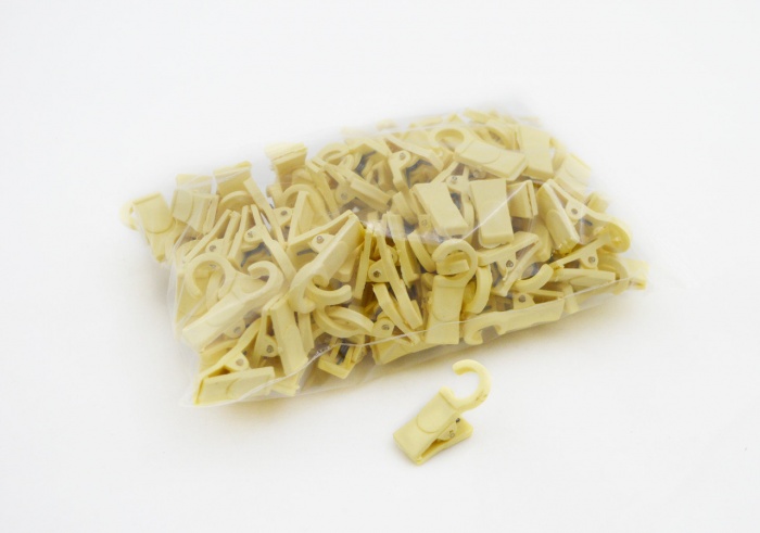 Зажимы для штор (песочный 100шт) с пластиковым крючком