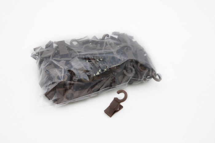 Зажимы для штор (темно-коричневый 100шт) с пластиковым крючком