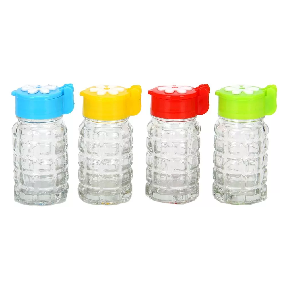 Солонка с крышкой, 8,5x4см, стекло, пластик, Цветок