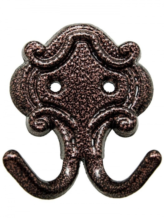 Крючок 2-х рожковый декоративный, старая медь