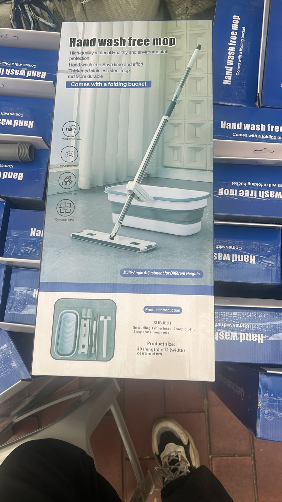 Швабра-лента, складное ведро, 2 насадки, пепельный, "Hand wash free mop"