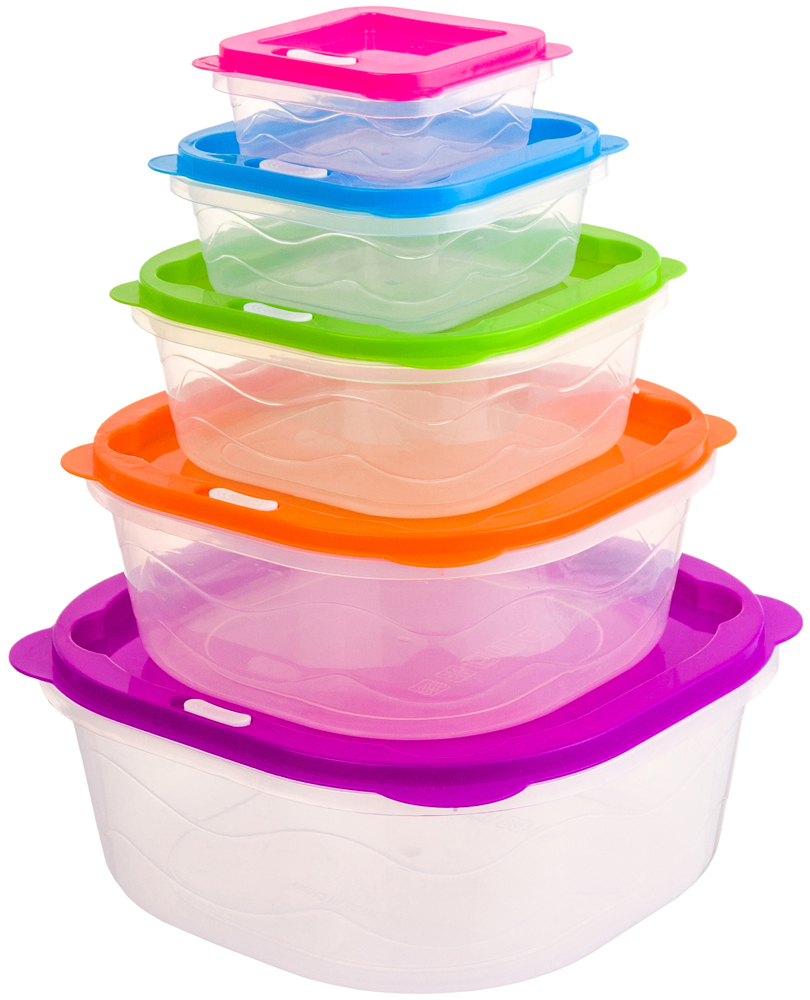 Набор контейнеров - салатников 5 штук Радуга квадратные